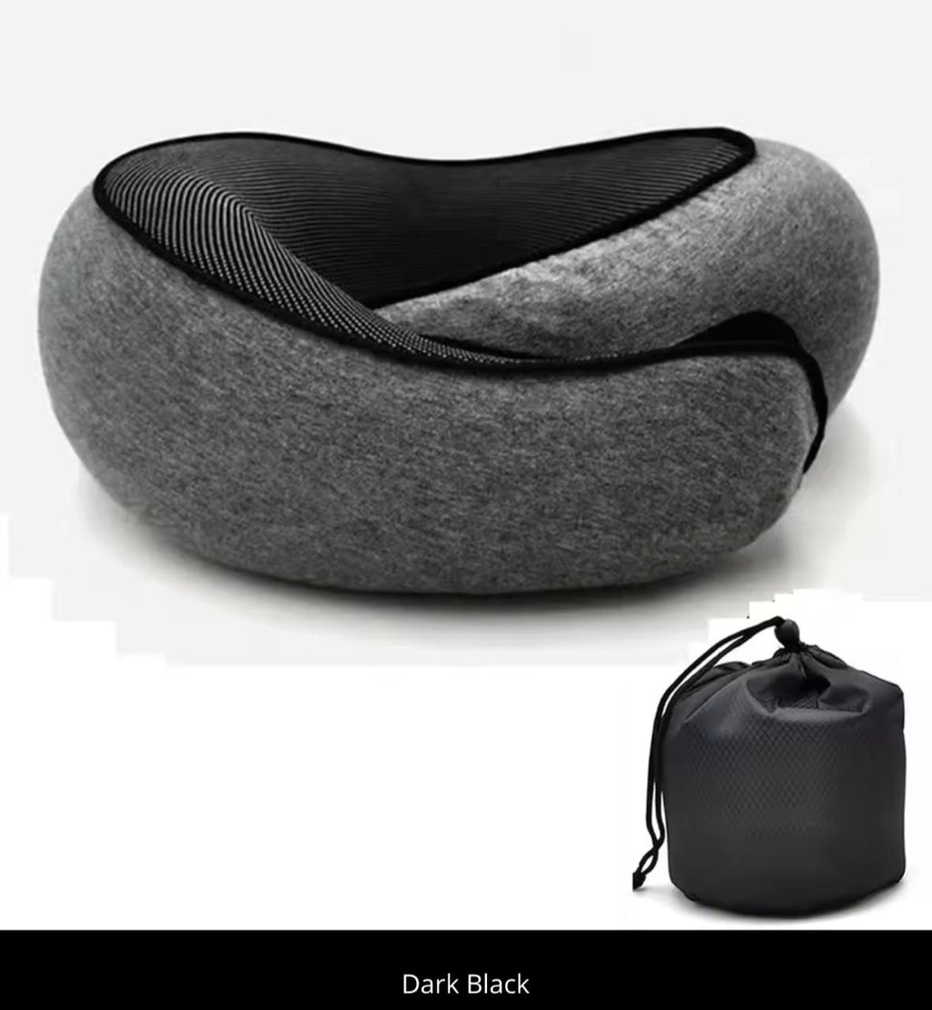 360° Memory Foam Travel Neck Pillow with Carrying Bag – Adjustable Chin & Neck Support