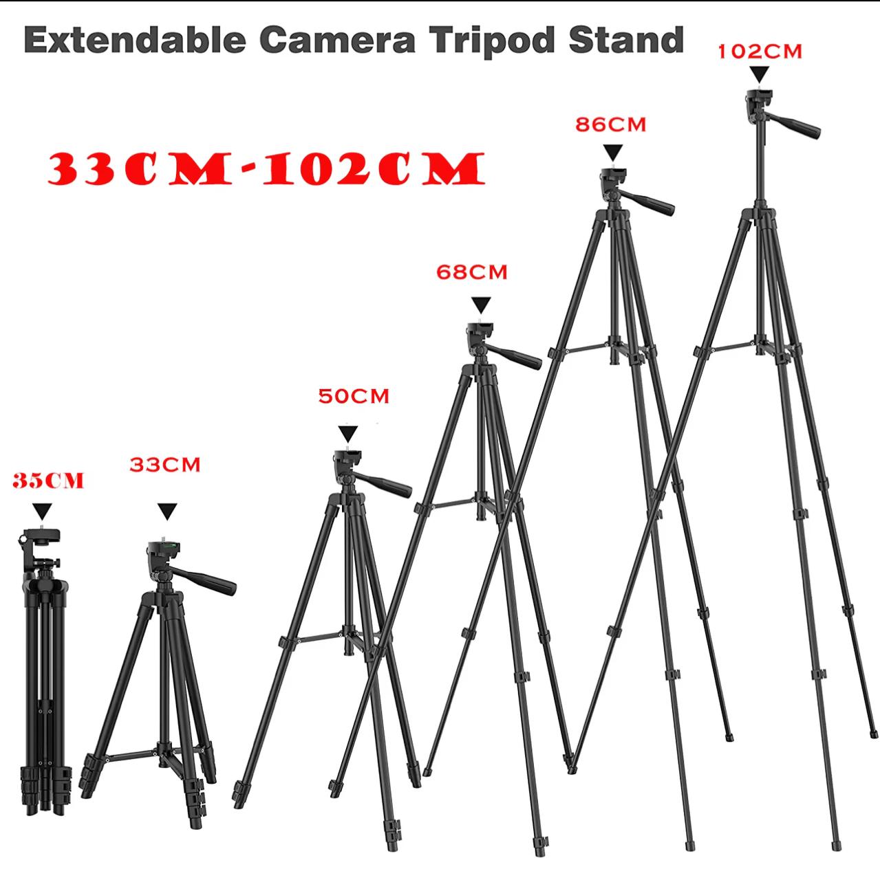 Extendable Camera Tripod Stand 33–102cm with Bluetooth Remote & Phone Mount (Black / Silver)
