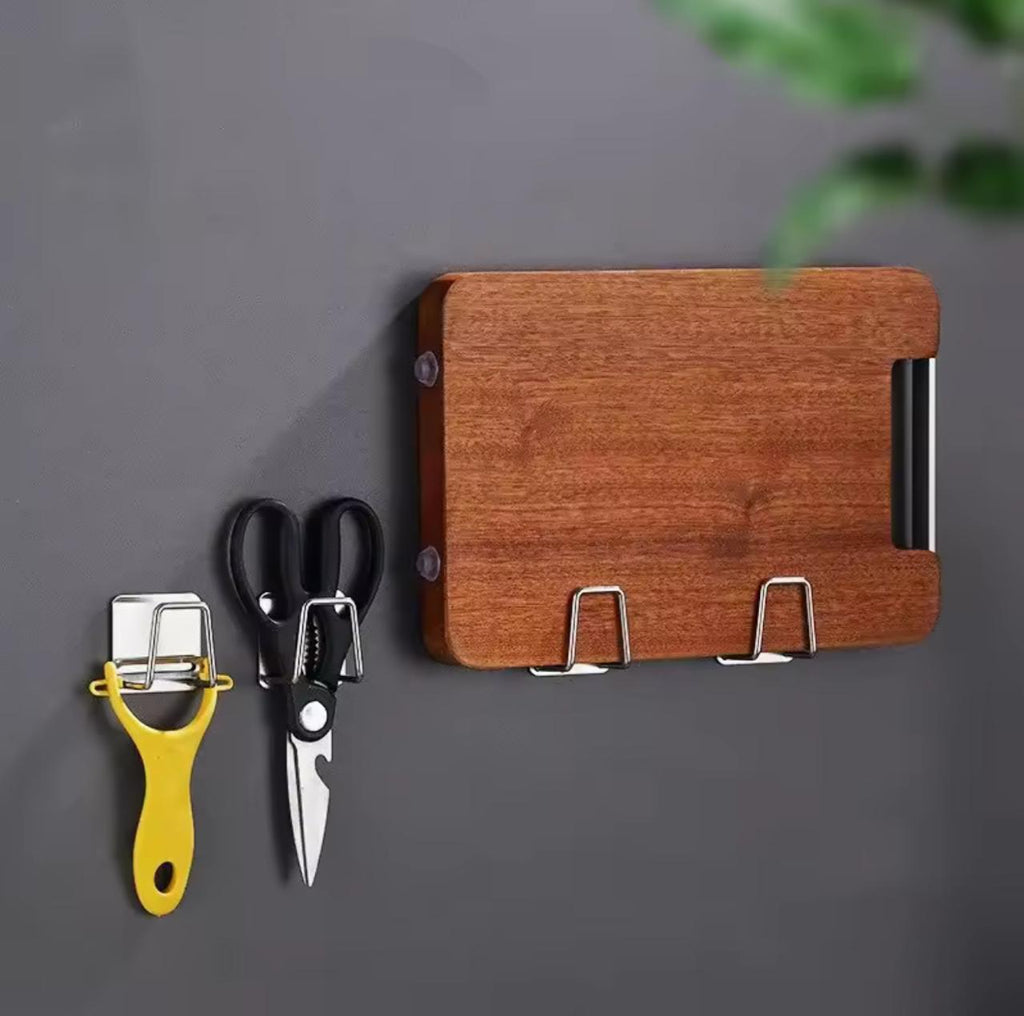 Self-Adhesive Stainless Steel Kitchen Wall Hooks – Sponge Holder, Scissor Hook, Cutting Board & Pot Lid Rack | No Drilling