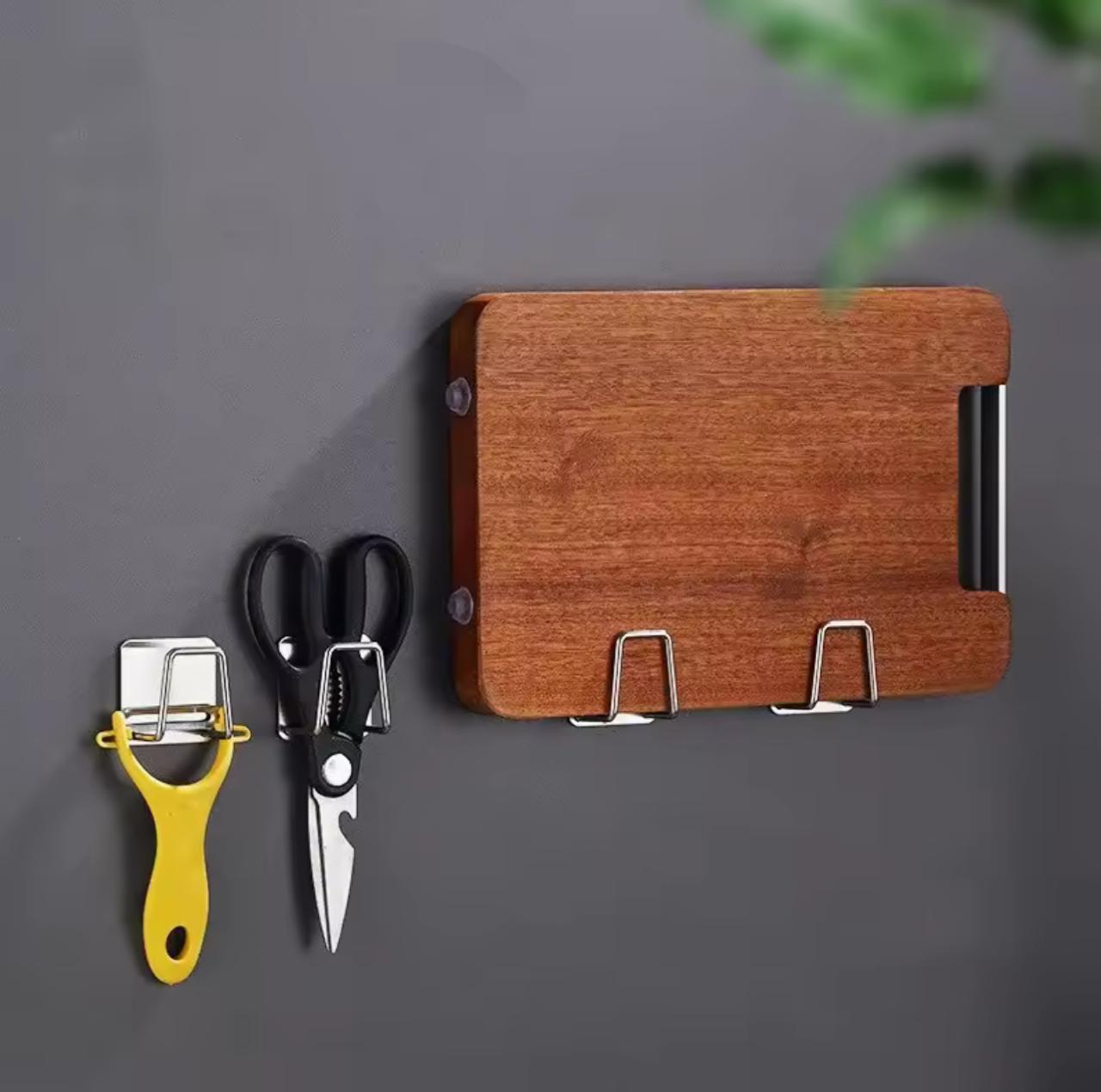 Self-Adhesive Stainless Steel Kitchen Wall Hooks – Sponge Holder, Scissor Hook, Cutting Board & Pot Lid Rack | No Drilling