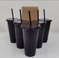 Reusable Plastic Tumbler Cups with Lid & Straw – Set of 5 (Black / Frosted Clear)