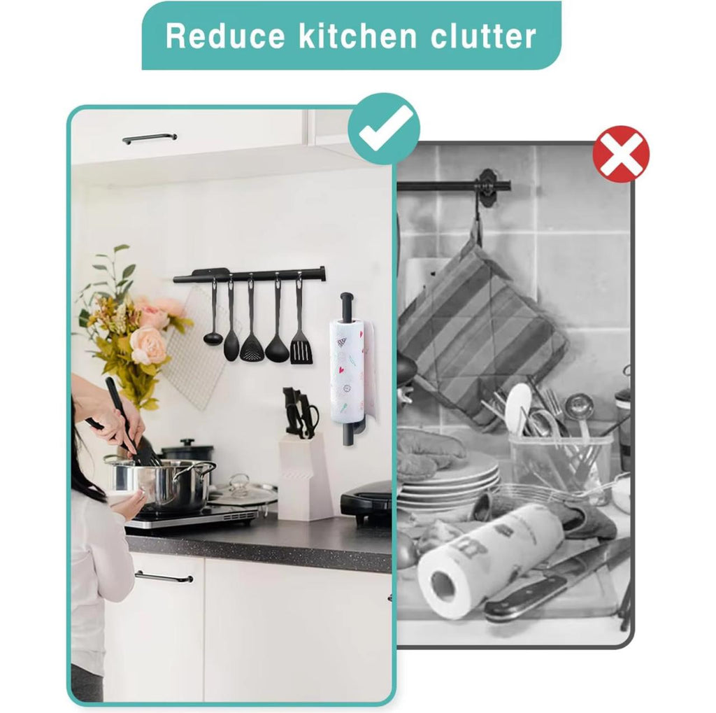 Self-Adhesive Paper Towel & Toilet Roll Holder – No Drilling | Waterproof & Rustproof | Black & White