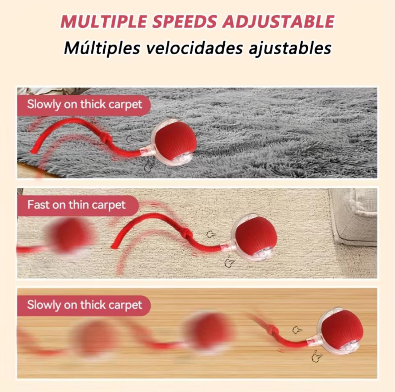 Smart Self-Rolling Cat Toy Ball – USB-C Rechargeable | 3 Speed Modes | Snake Tail | Red & Gray