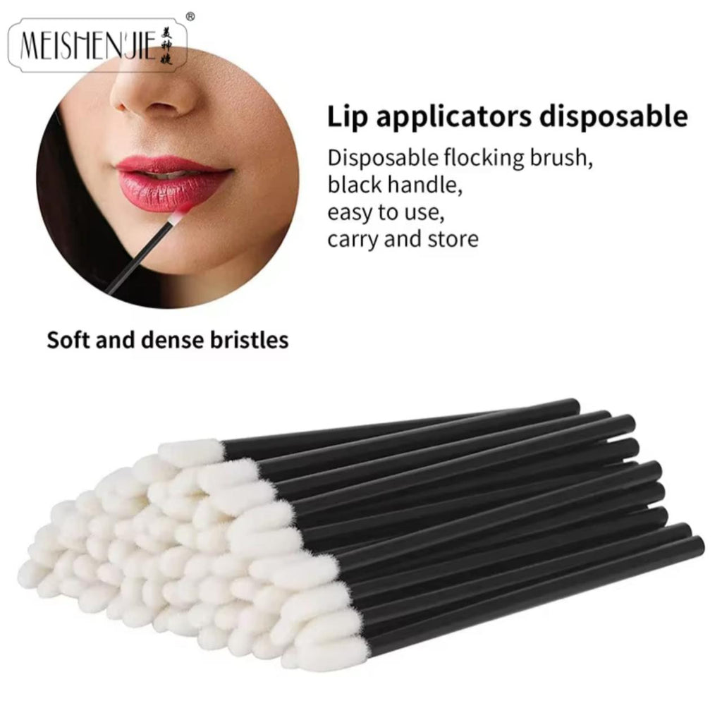 Meishenjie Disposable Lip Applicator Brushes – 100pcs Flocking Wand Set