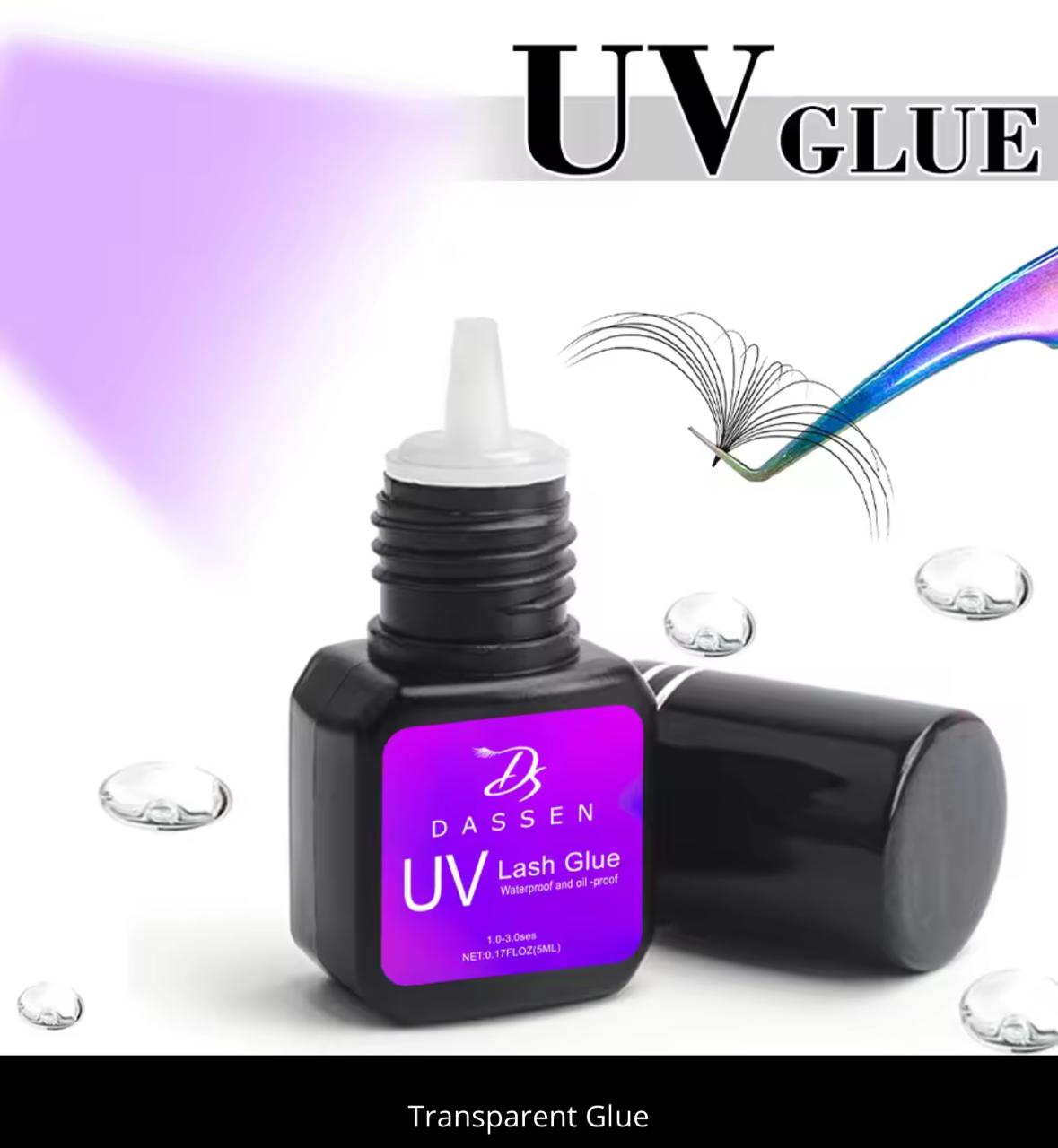 DASSEN UV Lash Glue – 5ml Waterproof & Oil-Proof Eyelash Extension Adhesive | UV Light Curing | 1-3 Sec Bond | Transparent & Grey