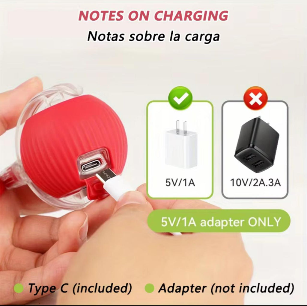 Smart Self-Rolling Cat Toy Ball – USB-C Rechargeable | 3 Speed Modes | Snake Tail | Red & Gray