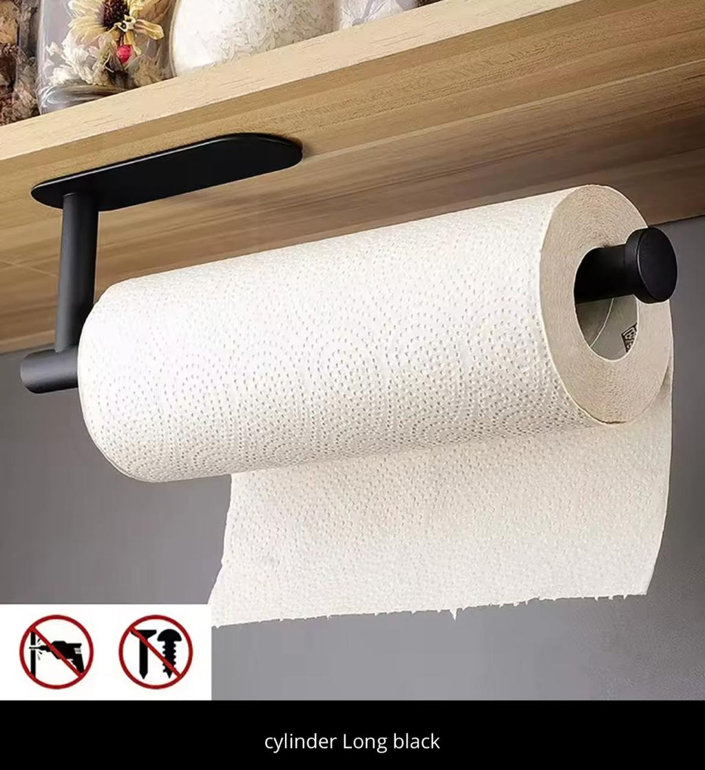 Self-Adhesive Paper Towel & Toilet Roll Holder – No Drilling | Waterproof & Rustproof | Black & White
