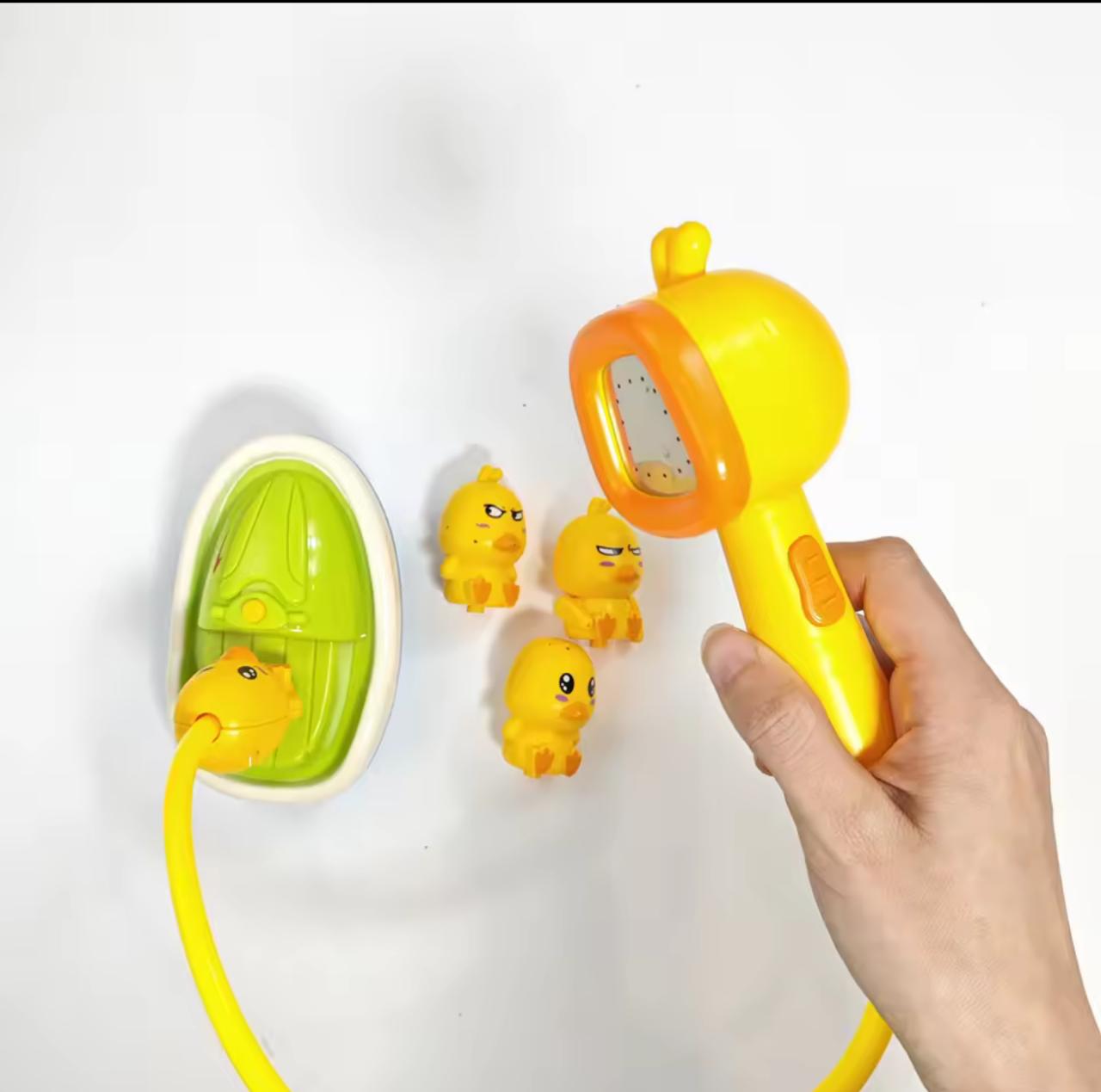 Little Yellow Duck Baby Bath Toy Set – Electric Water Spray Shower with Motorboat & 4 Duck Figures | Kids Bath Playset