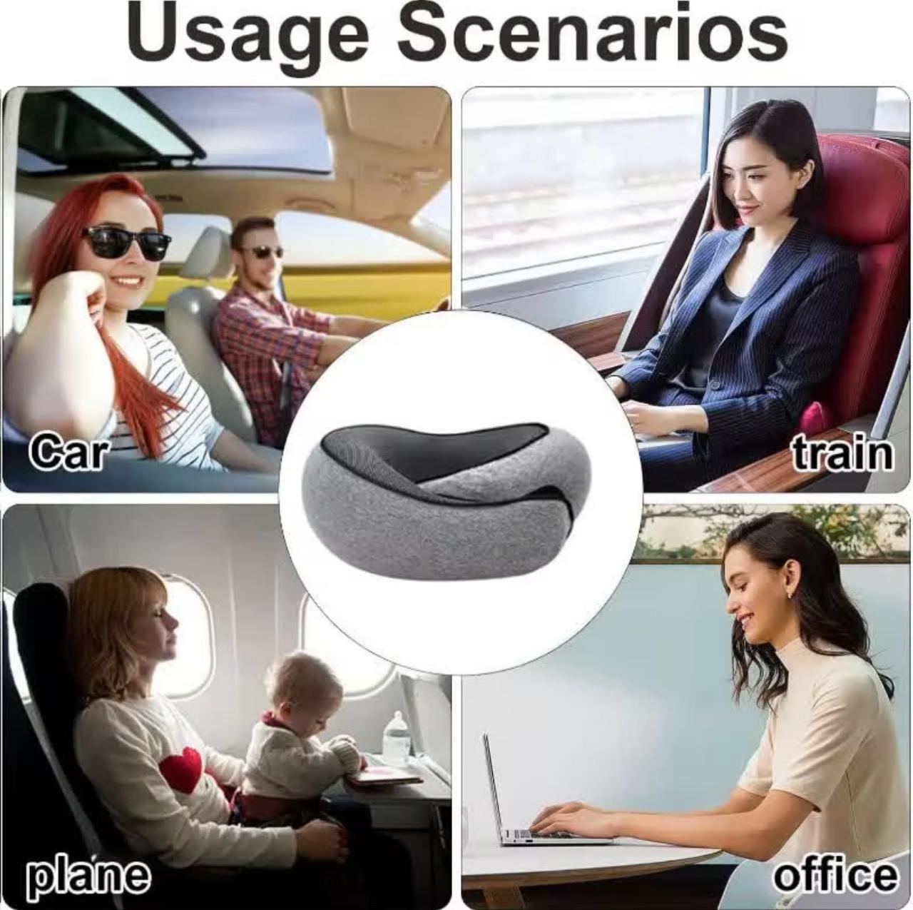360° Memory Foam Travel Neck Pillow with Carrying Bag – Adjustable Chin & Neck Support
