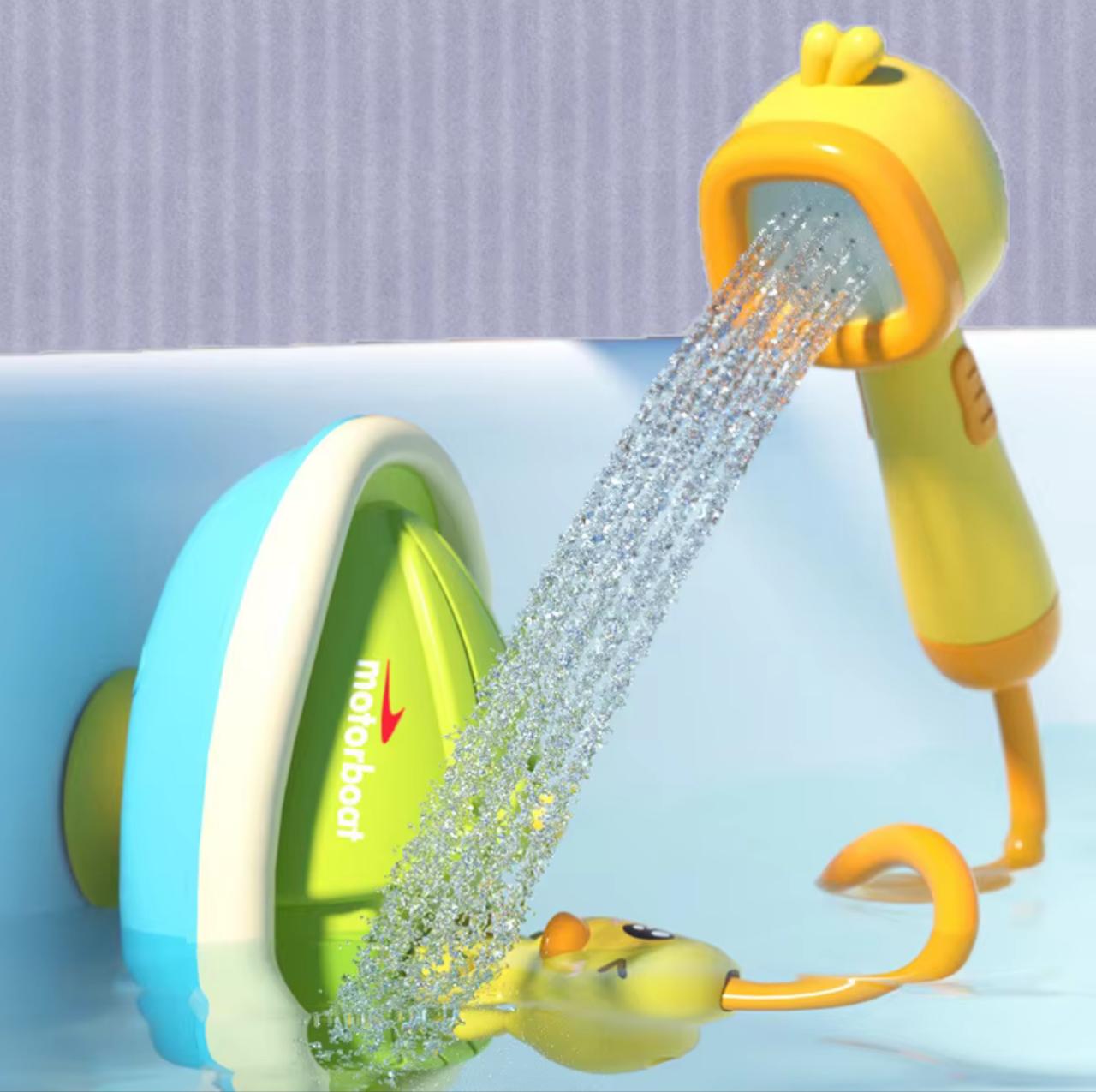Little Yellow Duck Baby Bath Toy Set – Electric Water Spray Shower with Motorboat & 4 Duck Figures | Kids Bath Playset