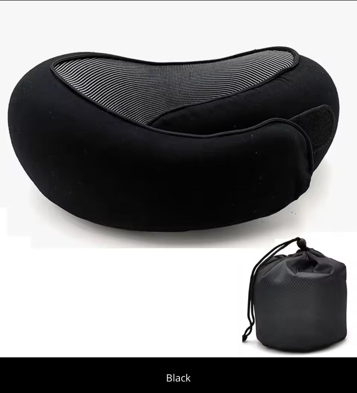 360° Memory Foam Travel Neck Pillow with Carrying Bag – Adjustable Chin & Neck Support