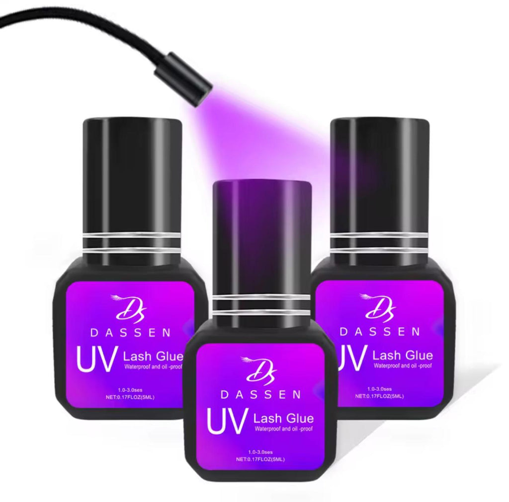 DASSEN UV Lash Glue – 5ml Waterproof & Oil-Proof Eyelash Extension Adhesive | UV Light Curing | 1-3 Sec Bond | Transparent & Grey