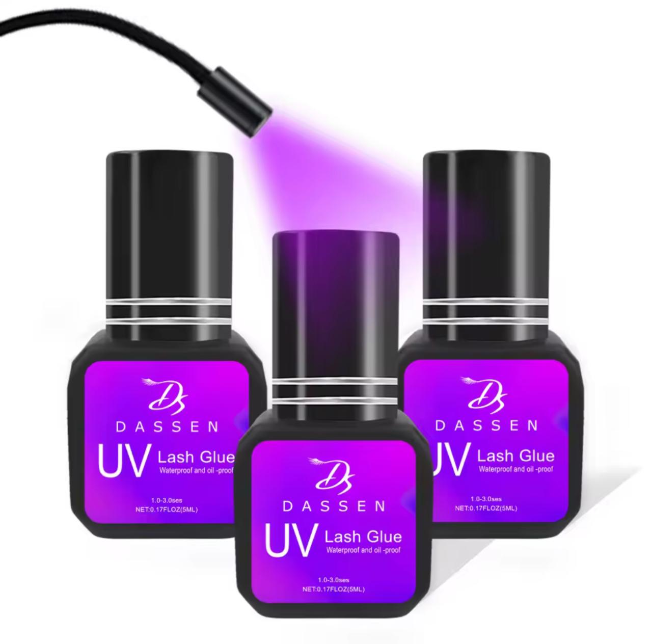 DASSEN UV Lash Glue – 5ml Waterproof & Oil-Proof Eyelash Extension Adhesive | UV Light Curing | 1-3 Sec Bond | Transparent & Grey