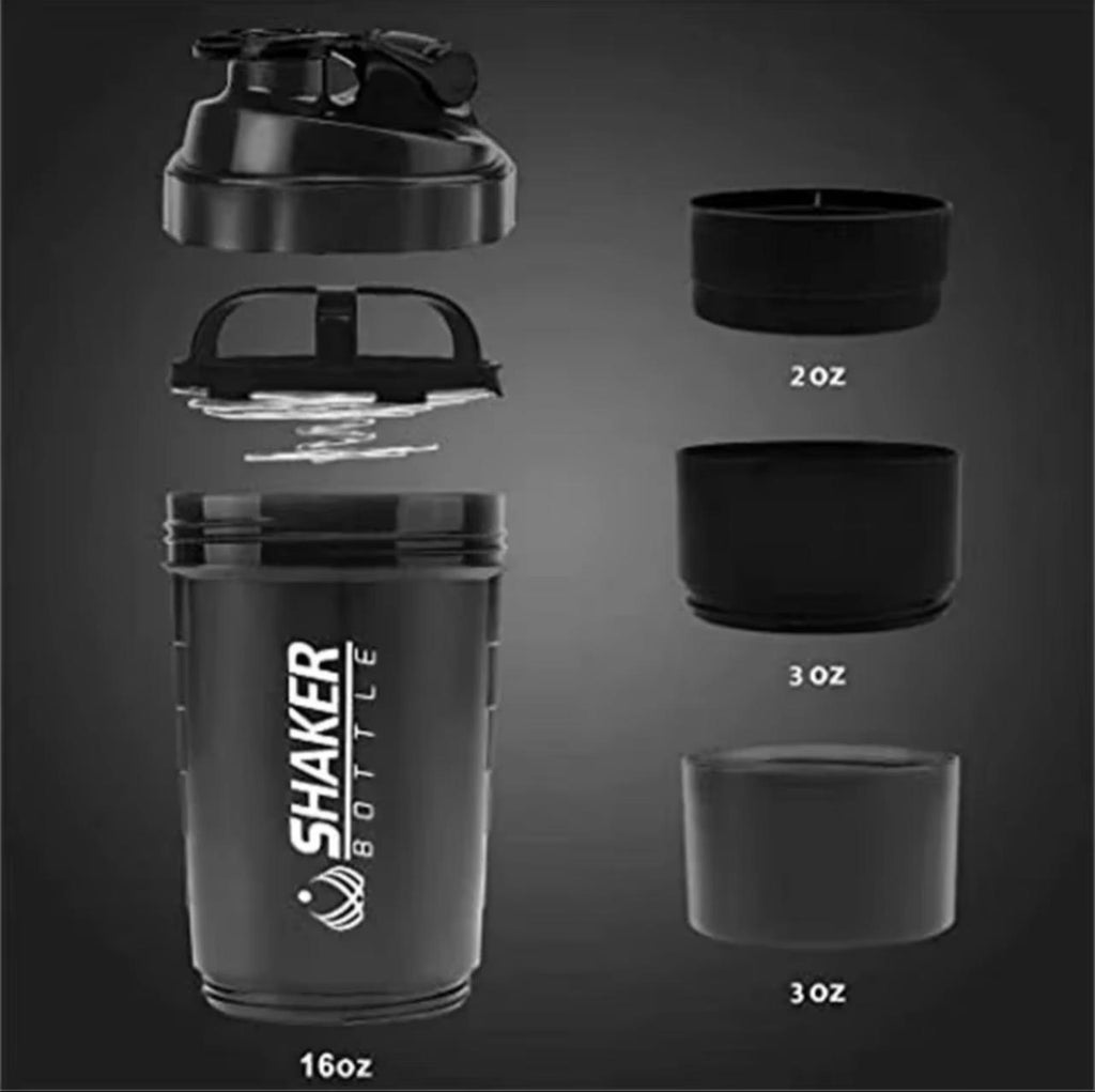 Spider Shaker Bottle with Storage Containers – 500ml BPA-Free Protein Shaker with Twist N' Lock Compartments
