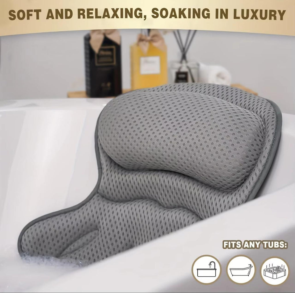 Luxury Bath Pillow with 4D Air-Mesh Fabric – Full Body Support, Non-Slip, Machine Washable | Fits Any Tub