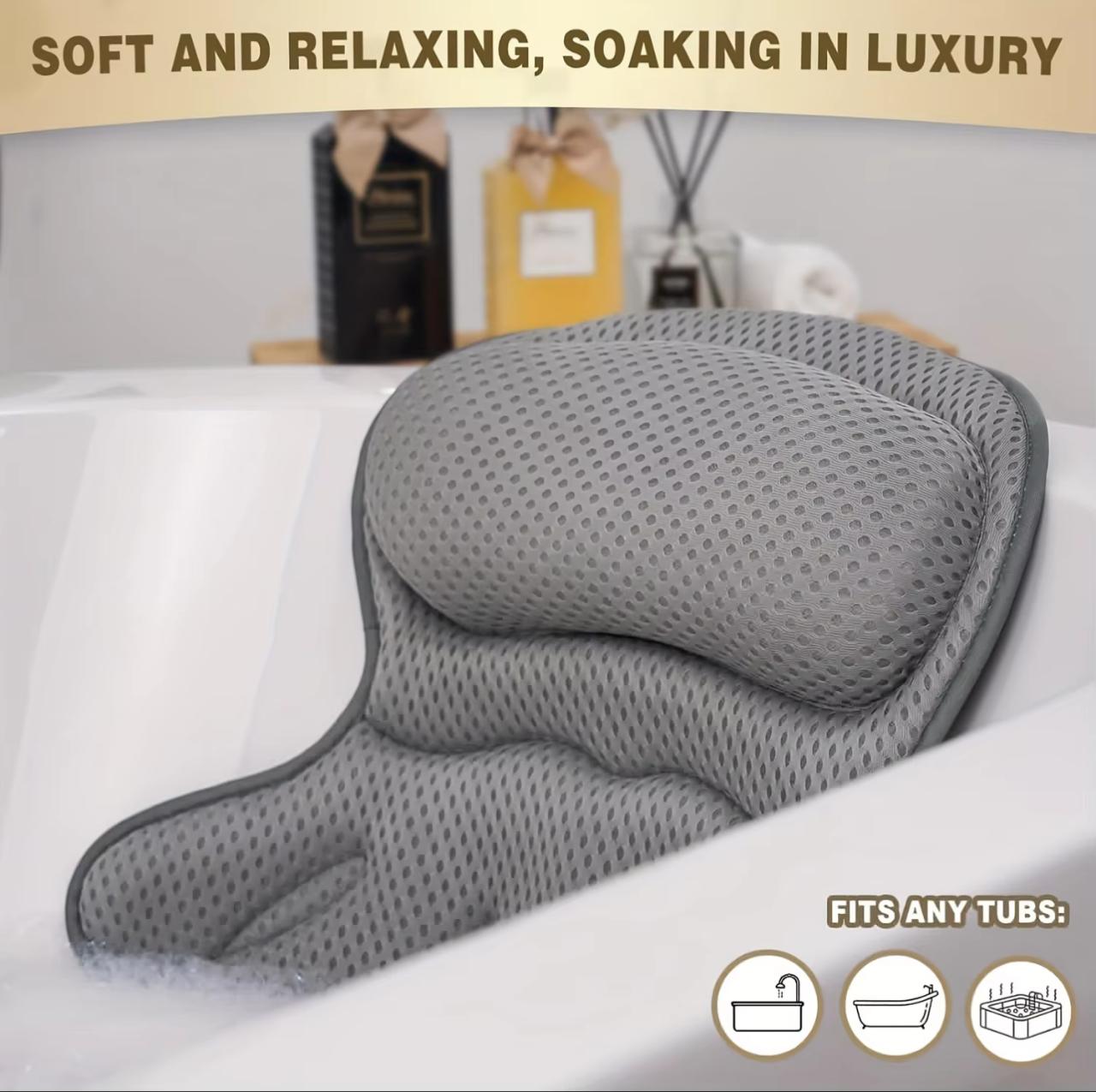 Luxury Bath Pillow with 4D Air-Mesh Fabric – Full Body Support, Non-Slip, Machine Washable | Fits Any Tub