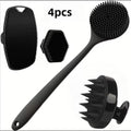 4-in-1 Silicone Body & Hair Brush Set – Back Scrubber, Scalp Massager, Face & Beard Brush