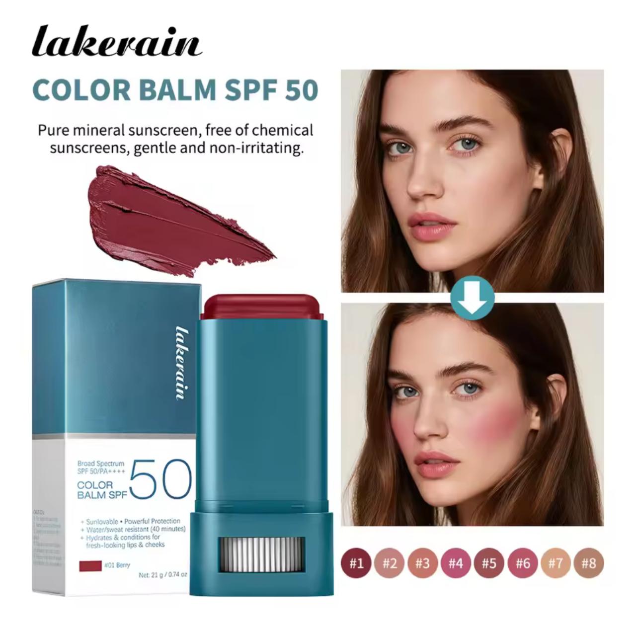 Lakerain Color Balm SPF 50 – 2-in-1 Sunscreen Blush Stick | Broad Spectrum PA++++ | Water-Resistant 40 Min | 6 Shades