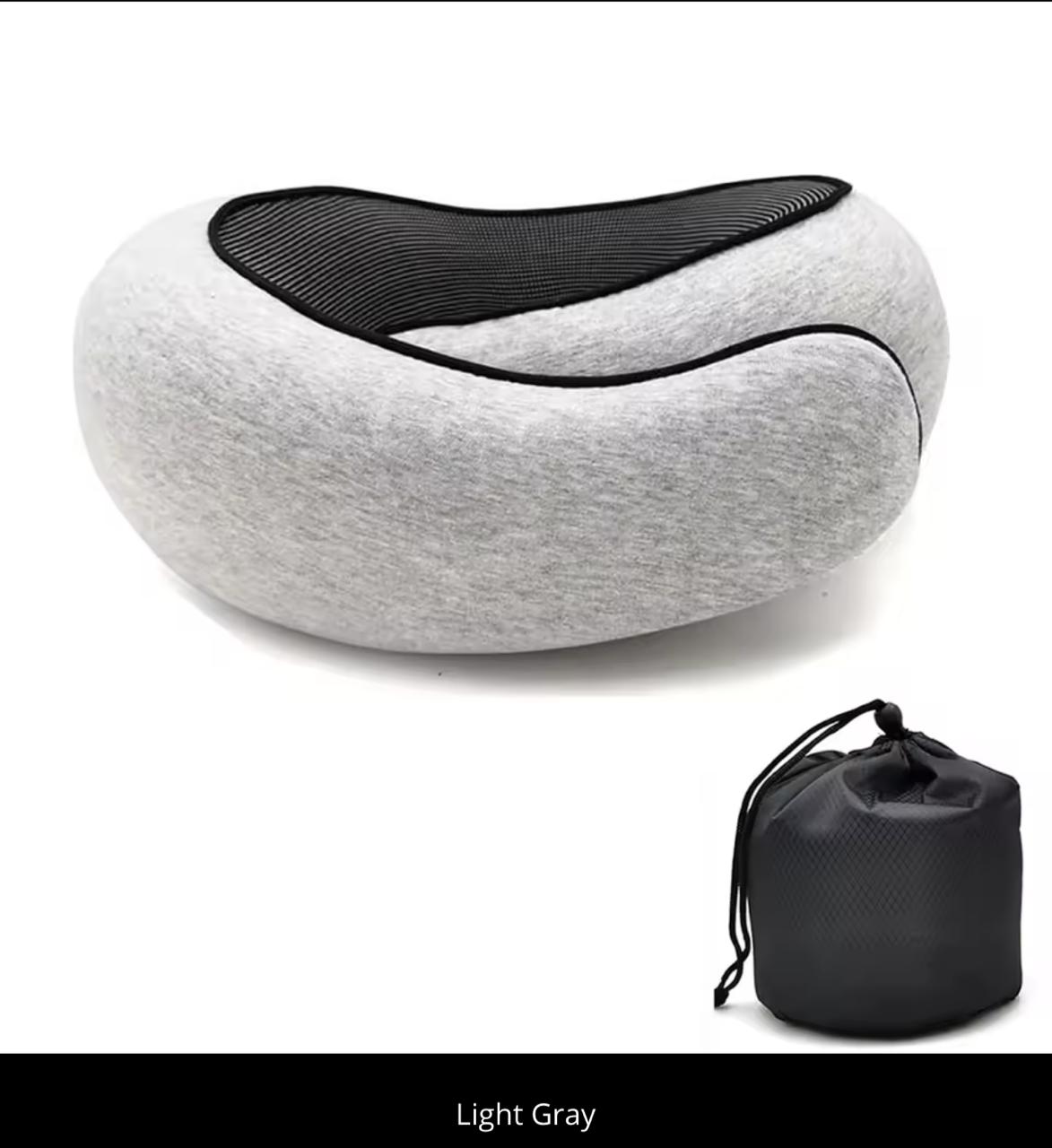 360° Memory Foam Travel Neck Pillow with Carrying Bag – Adjustable Chin & Neck Support