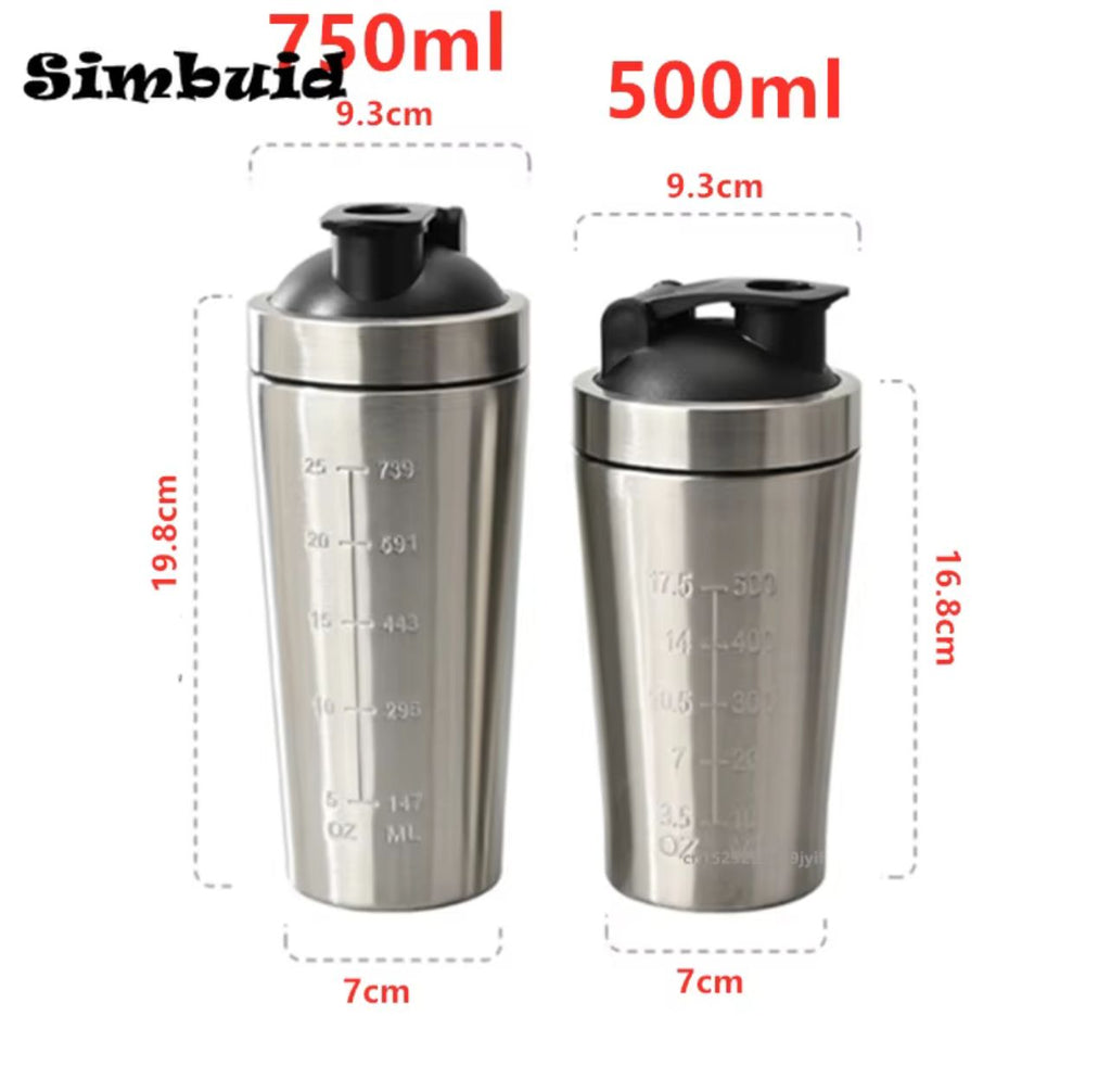 Simbuid Stainless Steel Protein Shaker Bottle – 500ml & 750ml | Leak-Proof | 4 Colors