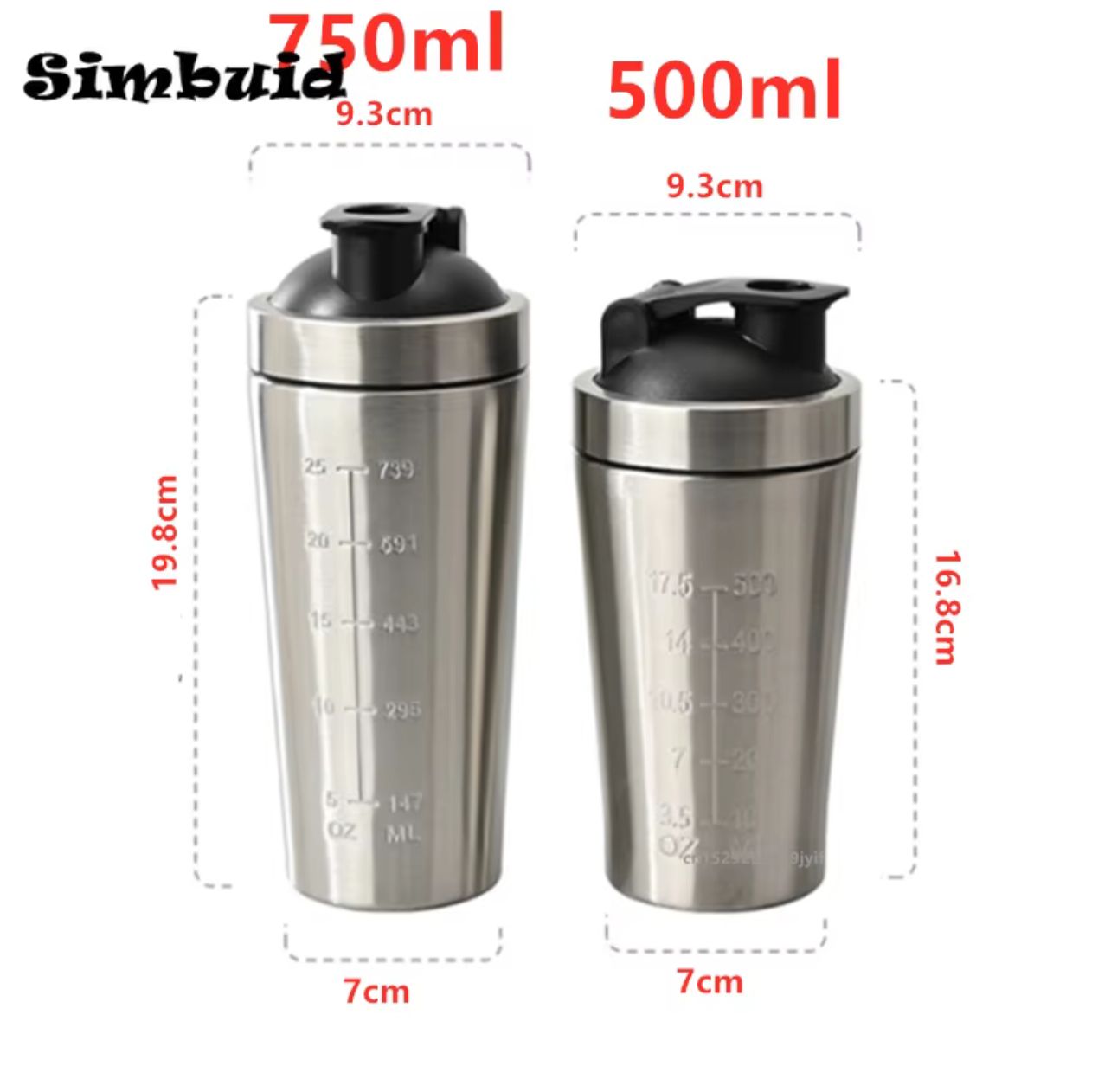 Simbuid Stainless Steel Protein Shaker Bottle – 500ml & 750ml | Leak-Proof | 4 Colors