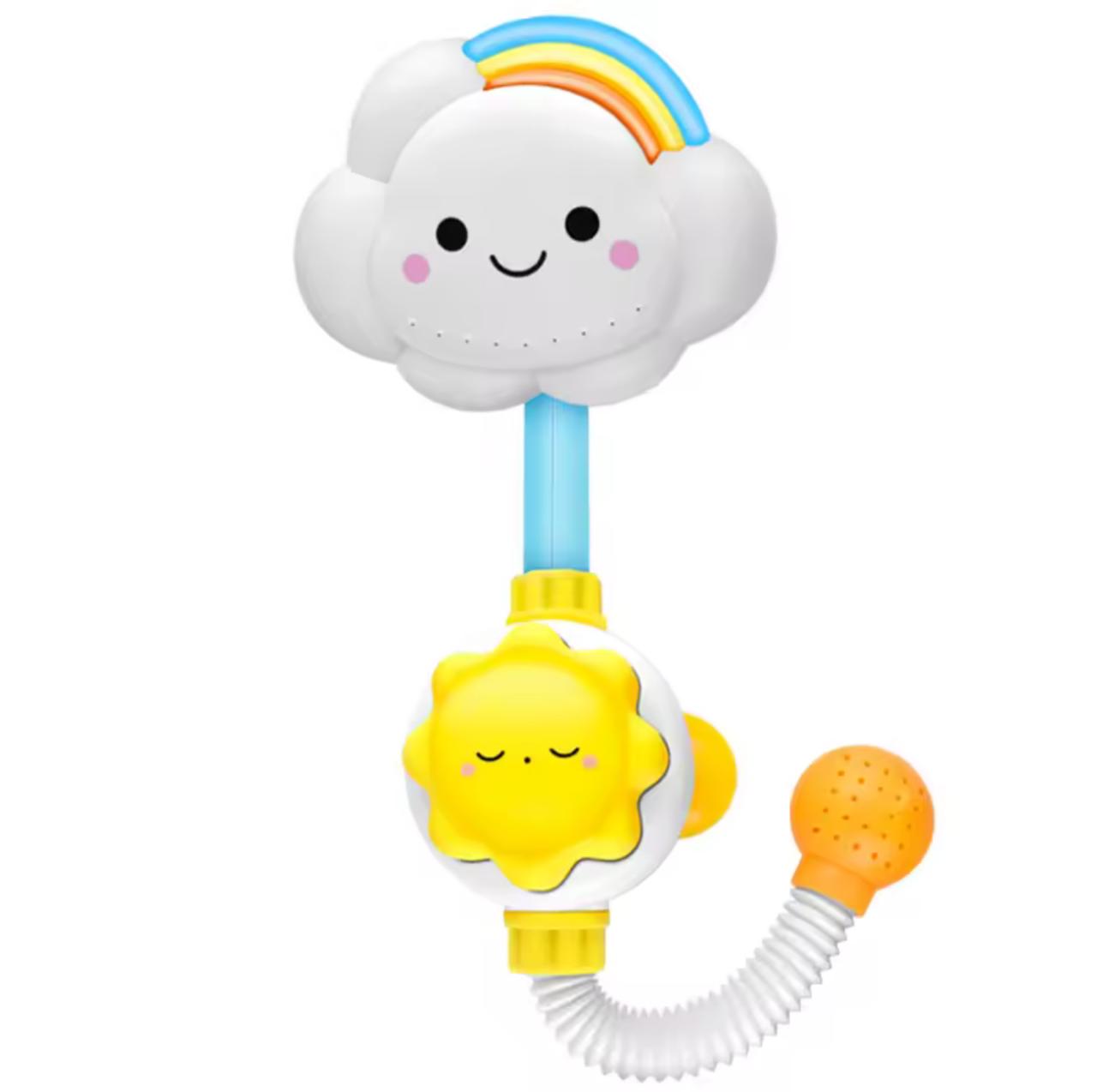 Rainbow Cloud Baby Bath Shower Toy – 90° Rotating Spray Head, Suction Cup Base & Sun Pump | Kids Bath Playset