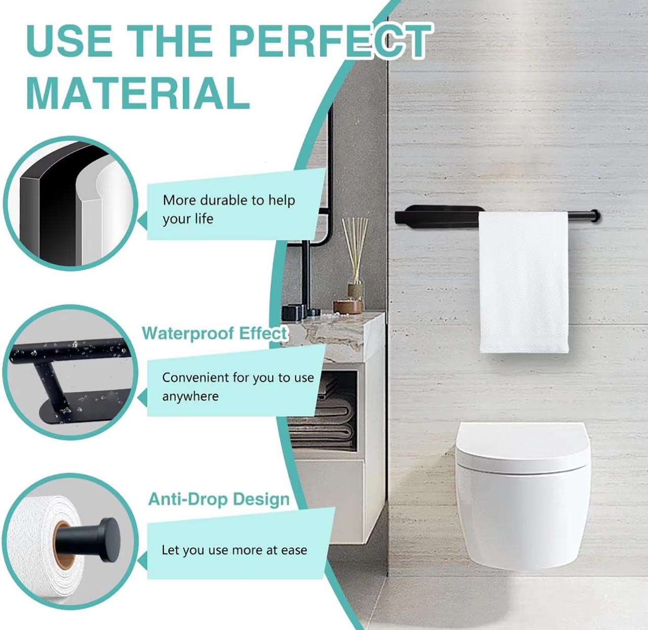 Self-Adhesive Paper Towel & Toilet Roll Holder – No Drilling | Waterproof & Rustproof | Black & White