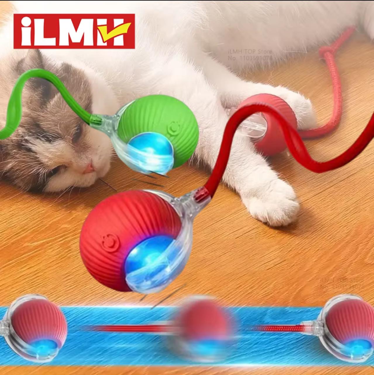 Smart Self-Rolling Cat Toy Ball – USB-C Rechargeable | 3 Speed Modes | Snake Tail | Red & Gray