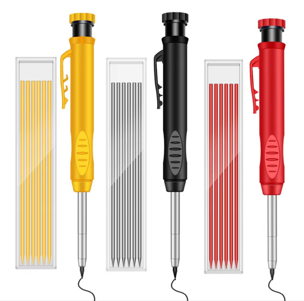 Solid Carpenter Pencil with Built-in Sharpener & Refills
