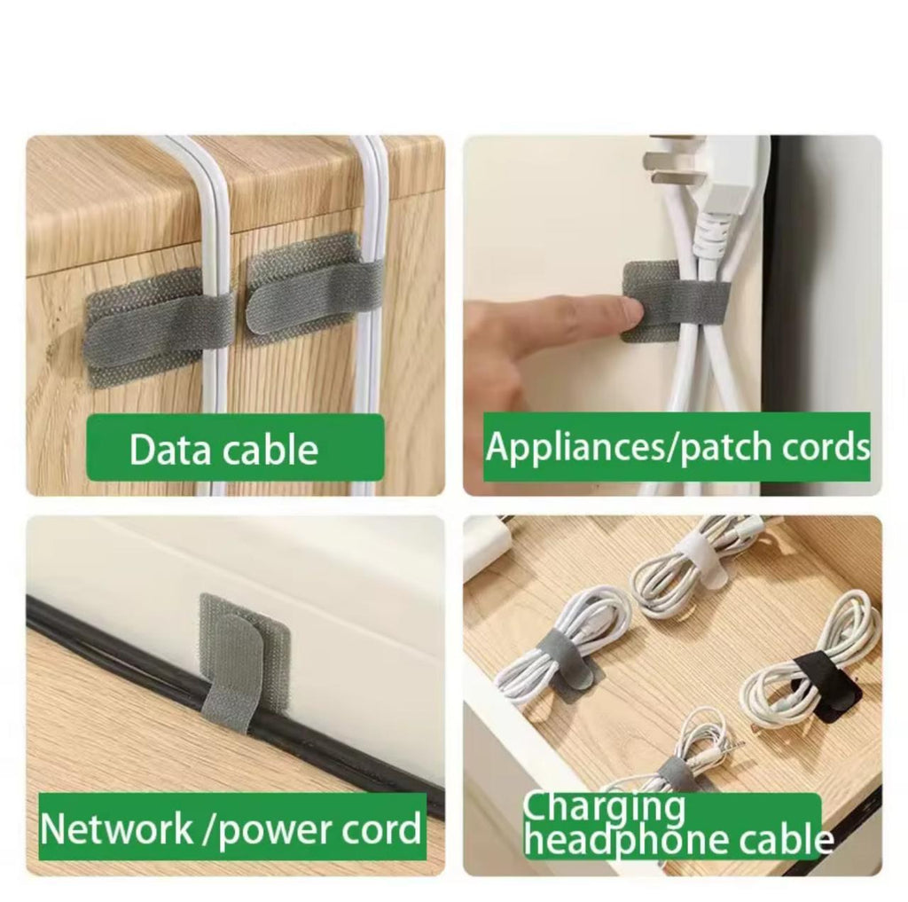Self-Adhesive Cable Clips Wire Organiser Straps – 10pcs | 3M Adhesive | 28×90mm | White, Gray & Black