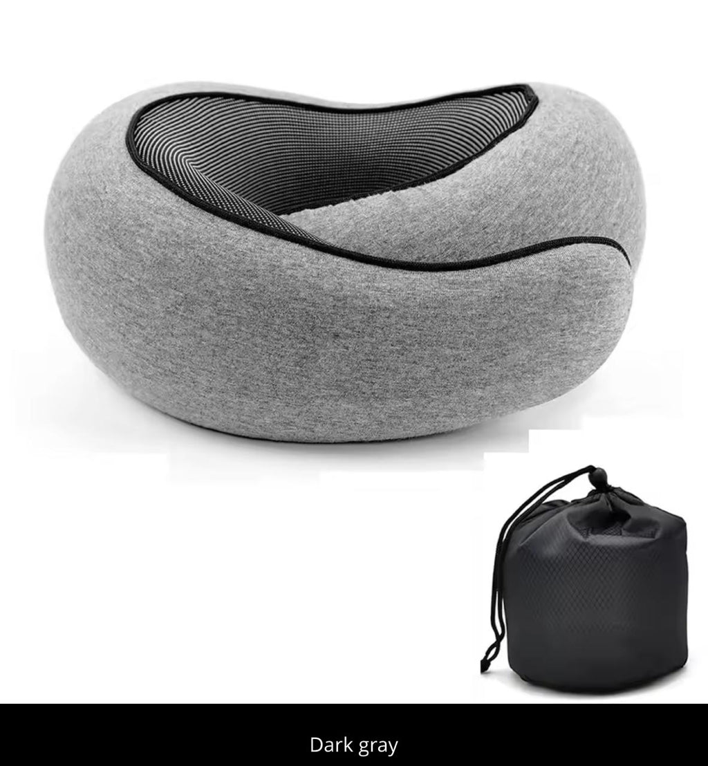 360° Memory Foam Travel Neck Pillow with Carrying Bag – Adjustable Chin & Neck Support
