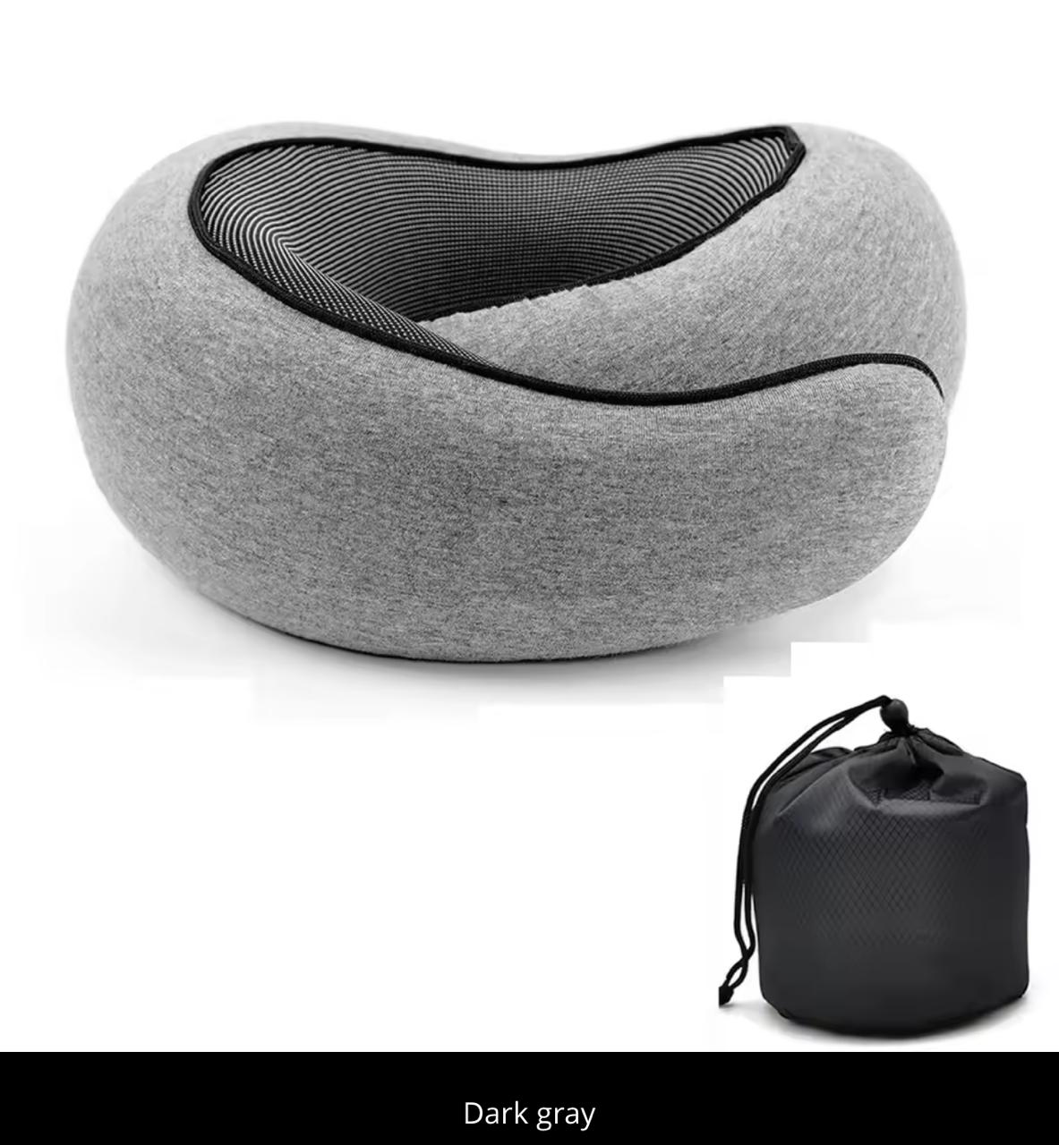 360° Memory Foam Travel Neck Pillow with Carrying Bag – Adjustable Chin & Neck Support