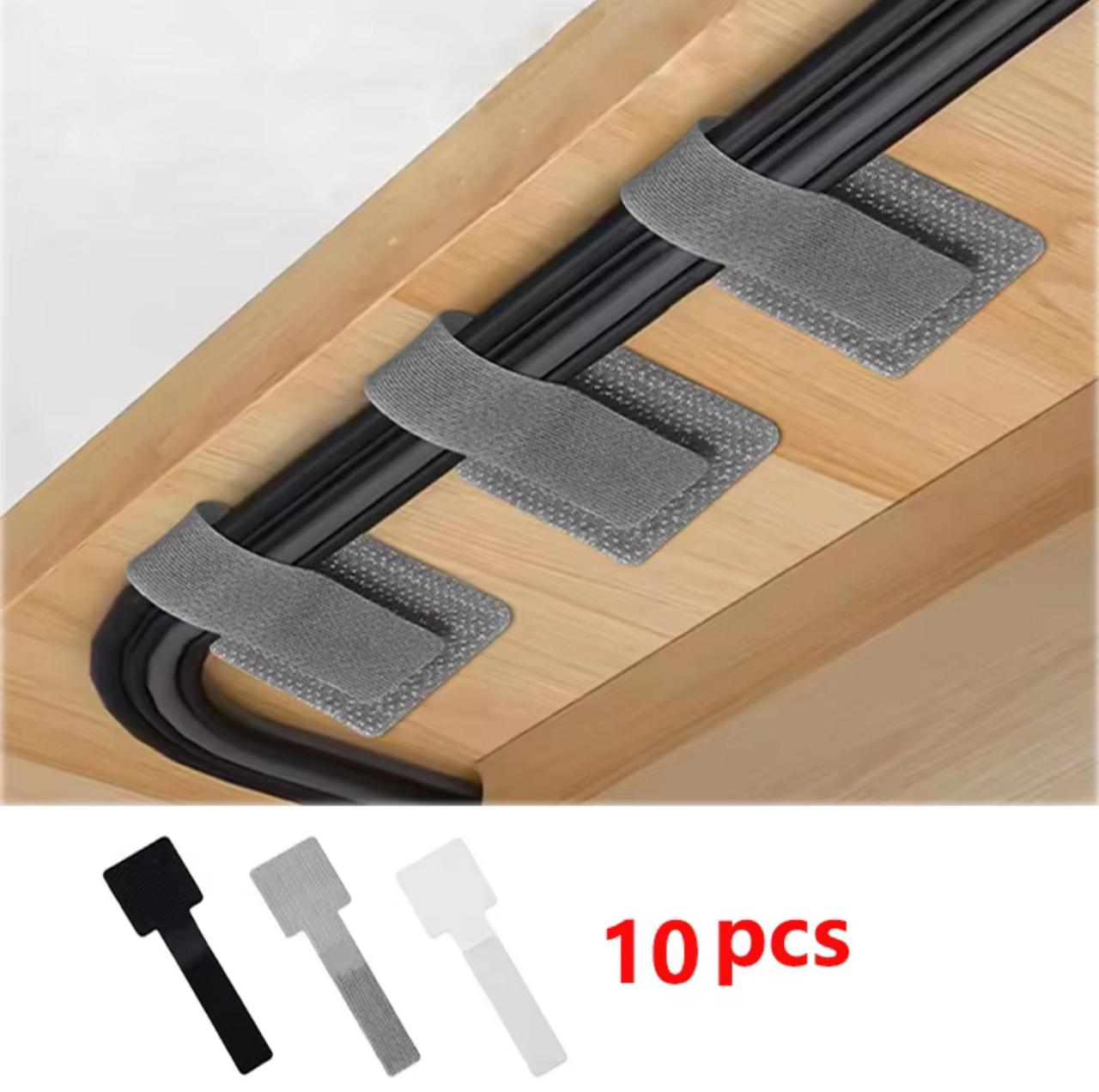 Self-Adhesive Cable Clips Wire Organiser Straps – 10pcs | 3M Adhesive | 28×90mm | White, Gray & Black