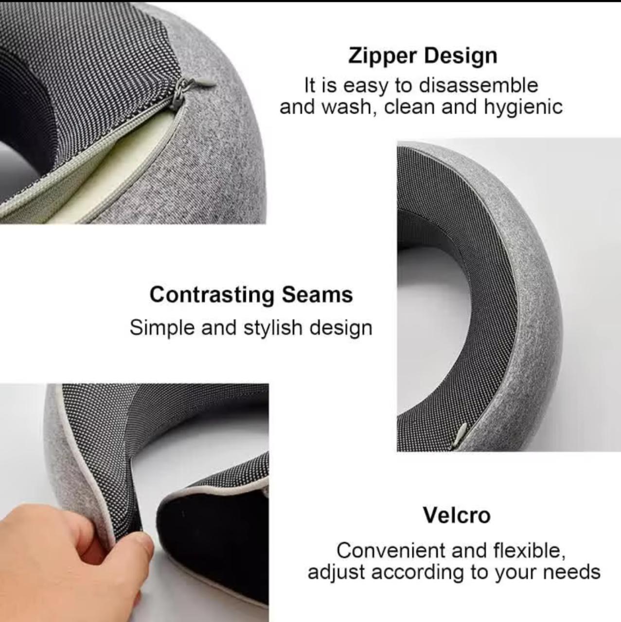 360° Memory Foam Travel Neck Pillow with Carrying Bag – Adjustable Chin & Neck Support