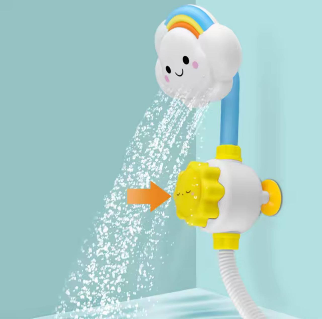 Rainbow Cloud Baby Bath Shower Toy – 90° Rotating Spray Head, Suction Cup Base & Sun Pump | Kids Bath Playset