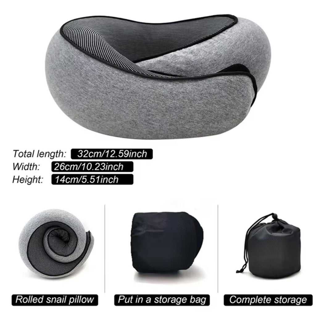 360° Memory Foam Travel Neck Pillow with Carrying Bag – Adjustable Chin & Neck Support