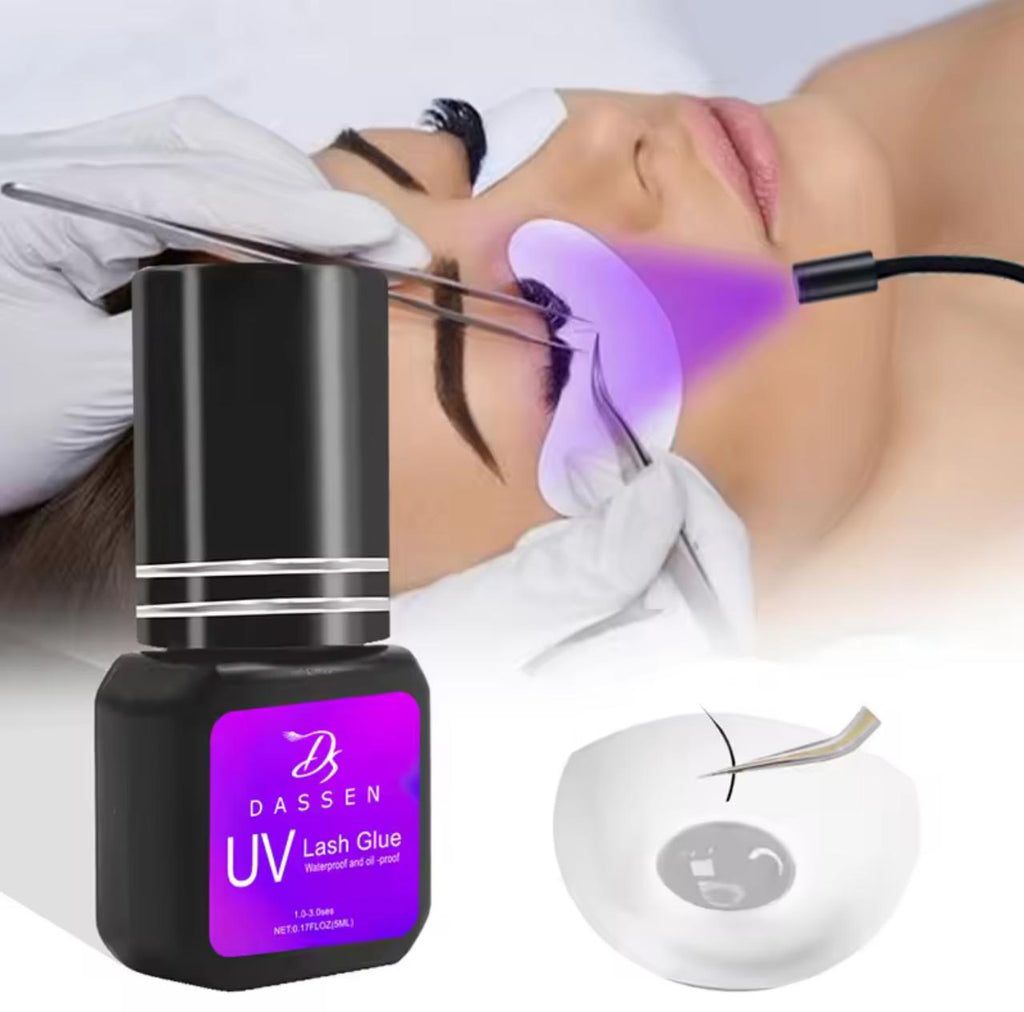 DASSEN UV Lash Glue – 5ml Waterproof & Oil-Proof Eyelash Extension Adhesive | UV Light Curing | 1-3 Sec Bond | Transparent & Grey