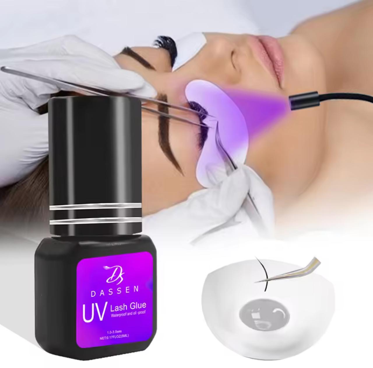 DASSEN UV Lash Glue – 5ml Waterproof & Oil-Proof Eyelash Extension Adhesive | UV Light Curing | 1-3 Sec Bond | Transparent & Grey
