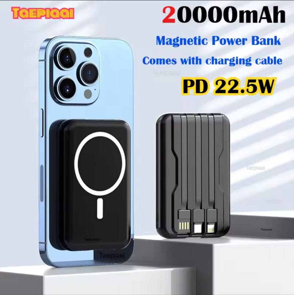 20000mAh MagSafe Magnetic Power Bank with Built-in Cables