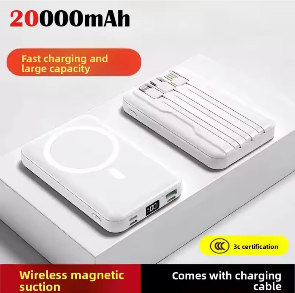 20000mAh MagSafe Magnetic Power Bank with Built-in Cables