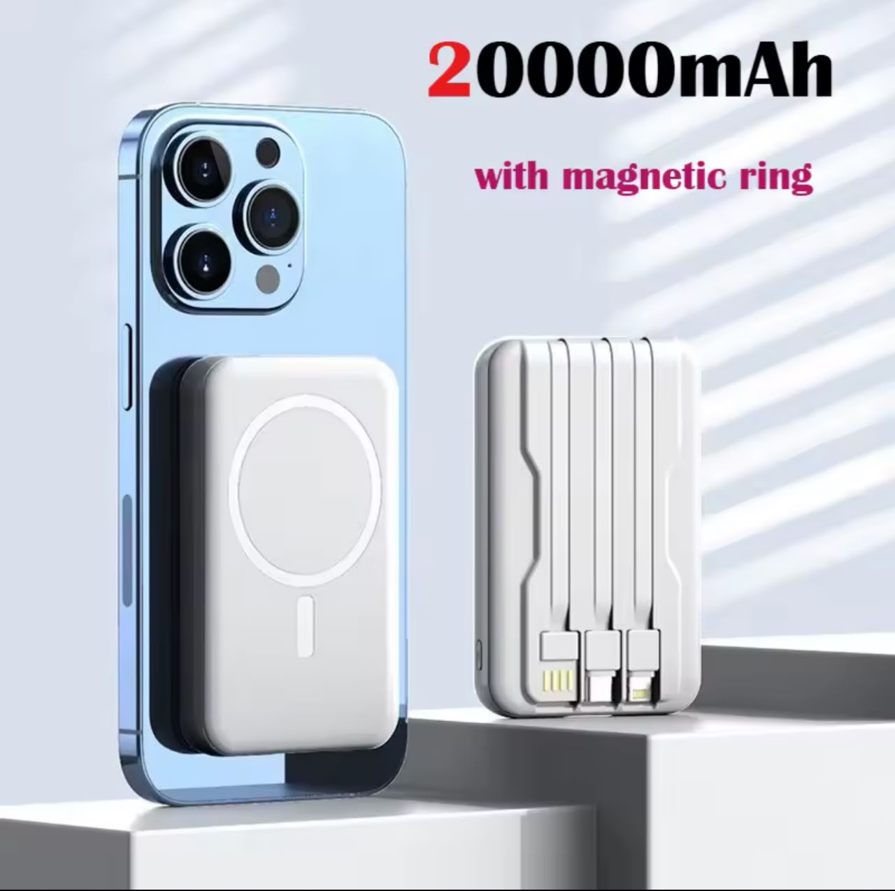 20000mAh MagSafe Magnetic Power Bank with Built-in Cables