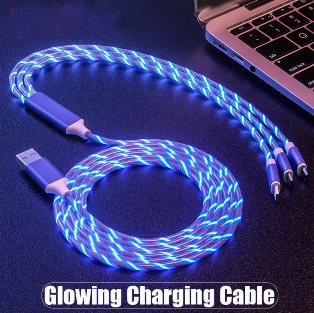 LED Glowing Fast Charging Cable – 3-in-1 iPhone / Micro / Type-C, Intelligent Identification