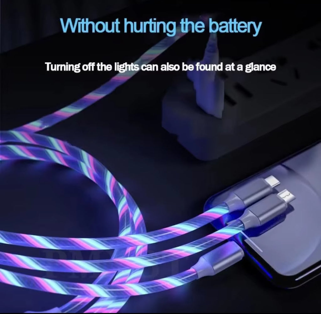 LED Glowing Fast Charging Cable – 3-in-1 iPhone / Micro / Type-C, Intelligent Identification