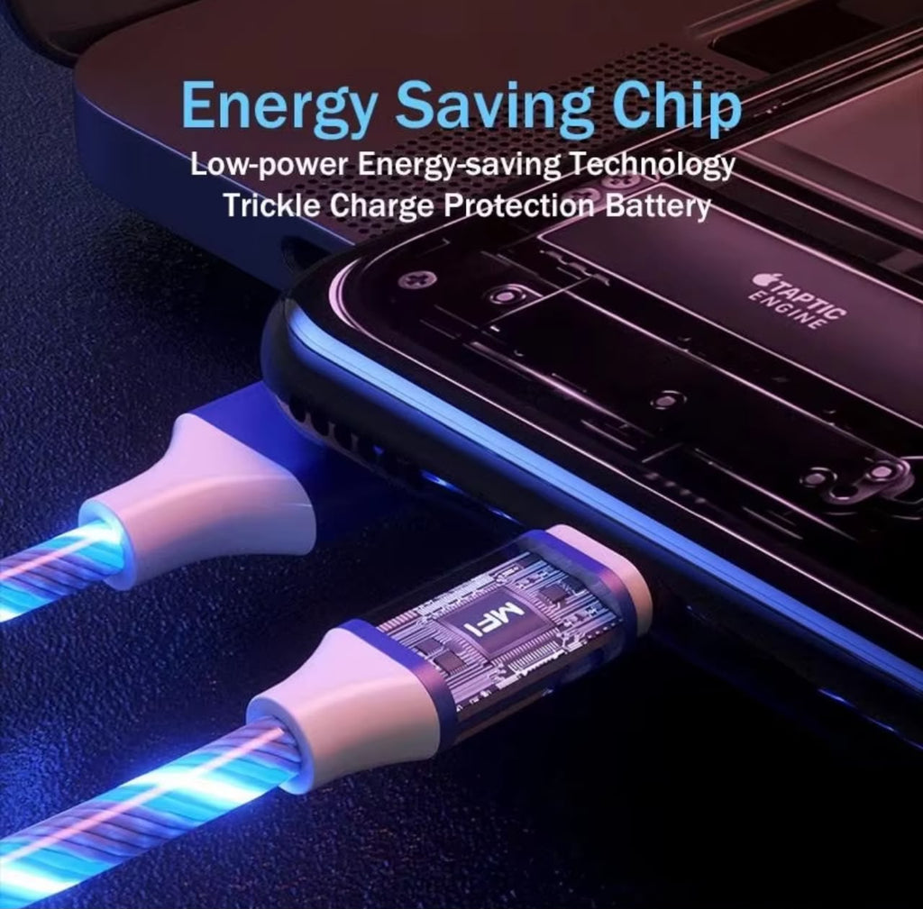 LED Glowing Fast Charging Cable – 3-in-1 iPhone / Micro / Type-C, Intelligent Identification