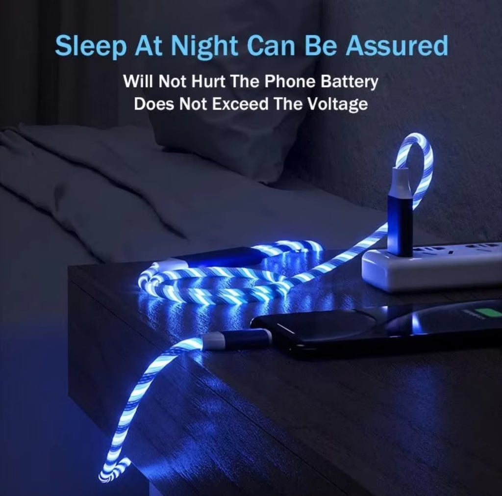 LED Glowing Fast Charging Cable – 3-in-1 iPhone / Micro / Type-C, Intelligent Identification