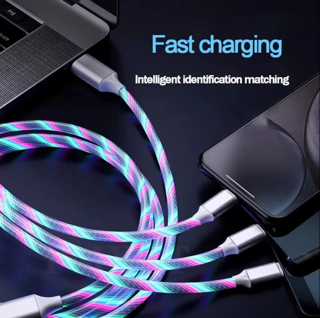 LED Glowing Fast Charging Cable – 3-in-1 iPhone / Micro / Type-C, Intelligent Identification