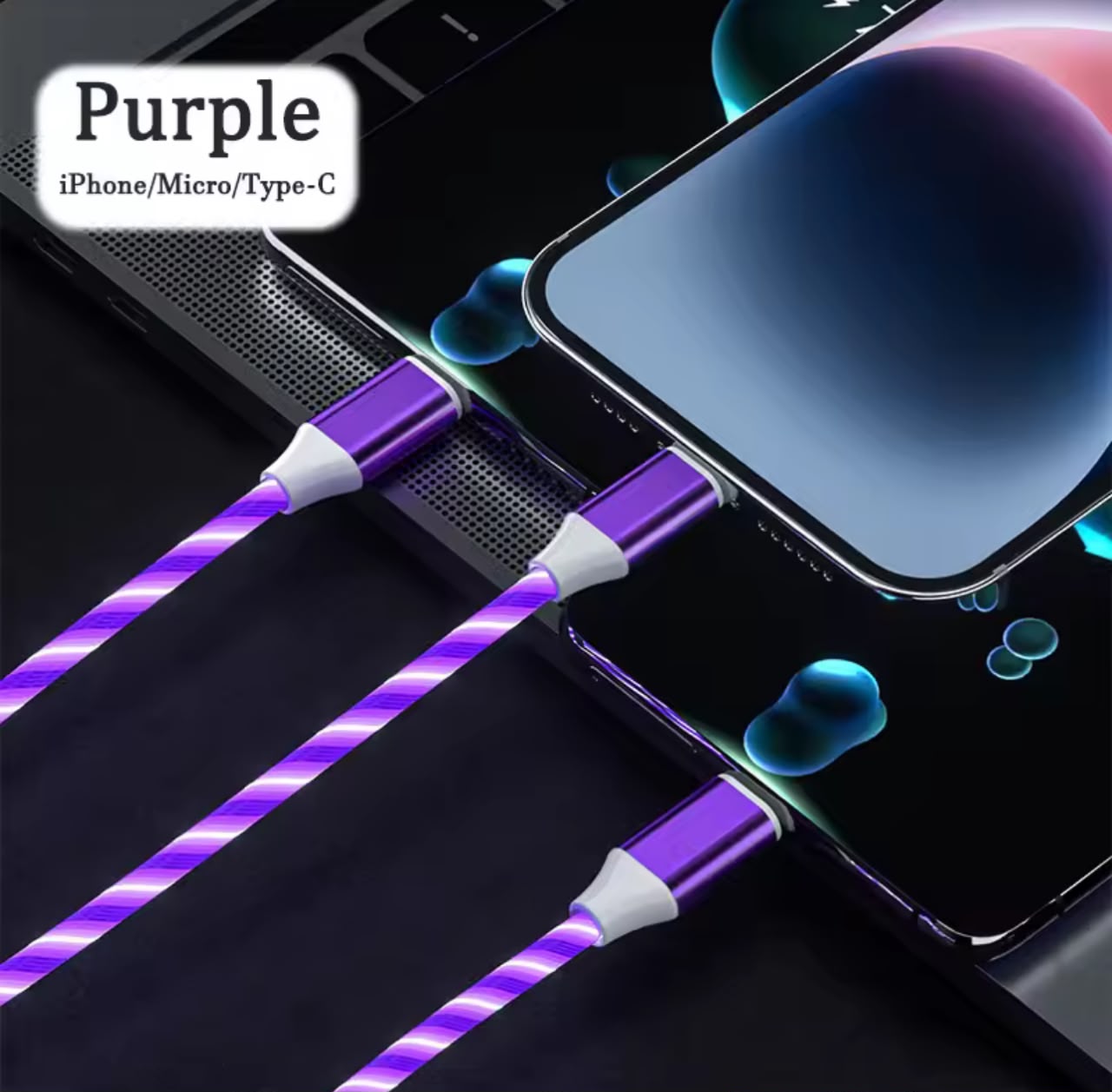 LED Glowing Fast Charging Cable – 3-in-1 iPhone / Micro / Type-C, Intelligent Identification