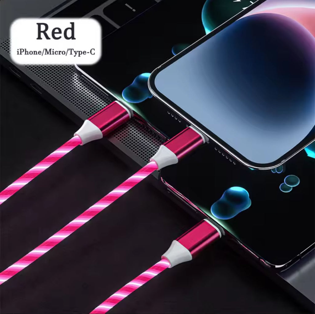 LED Glowing Fast Charging Cable – 3-in-1 iPhone / Micro / Type-C, Intelligent Identification