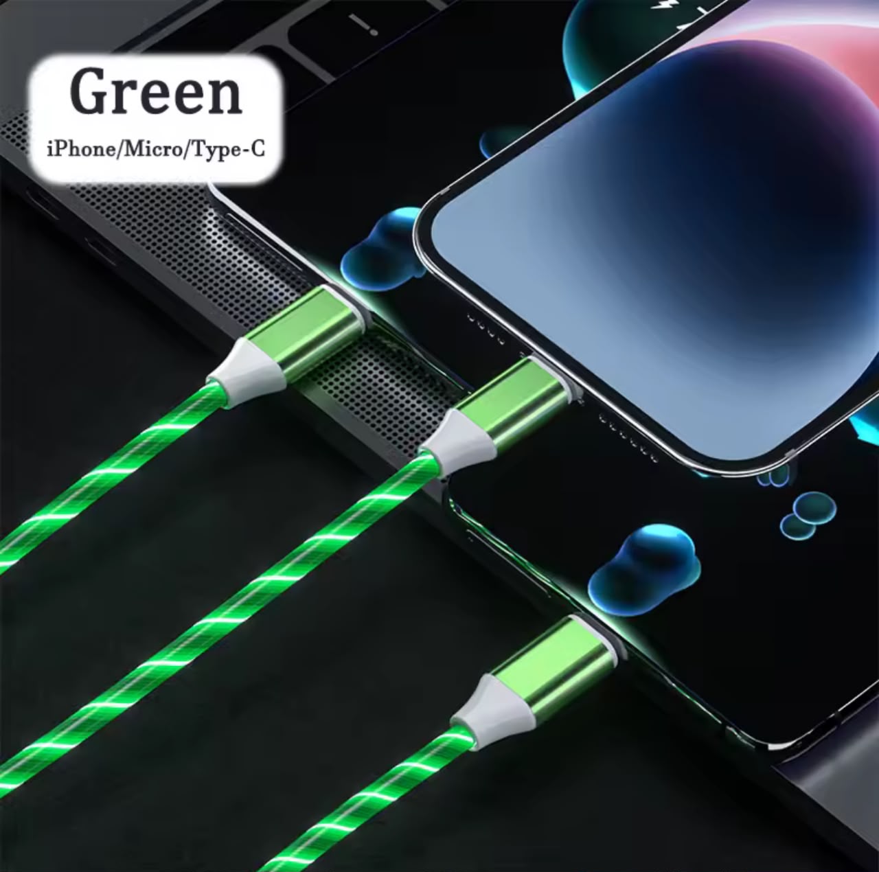 LED Glowing Fast Charging Cable – 3-in-1 iPhone / Micro / Type-C, Intelligent Identification