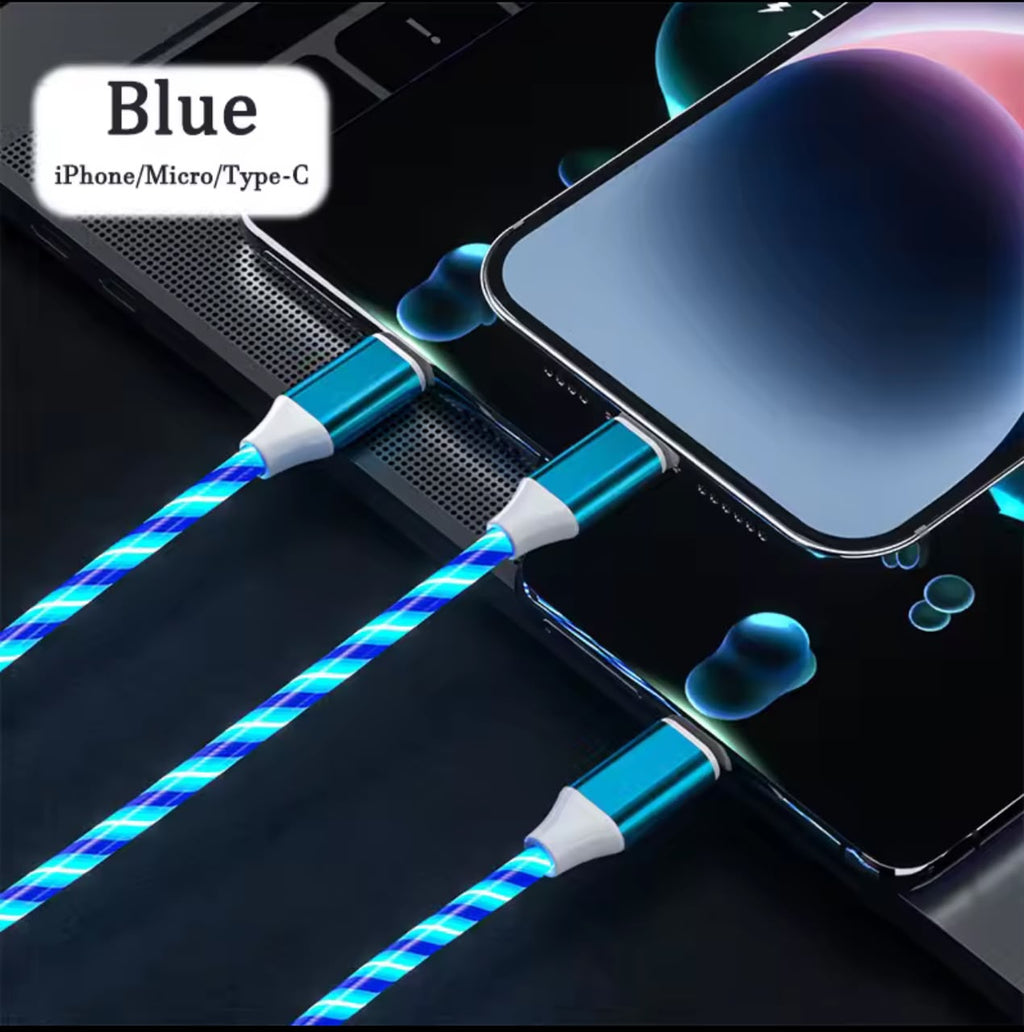 LED Glowing Fast Charging Cable – 3-in-1 iPhone / Micro / Type-C, Intelligent Identification